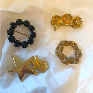 Vintage brooch lot stars pearl in shell wreath
